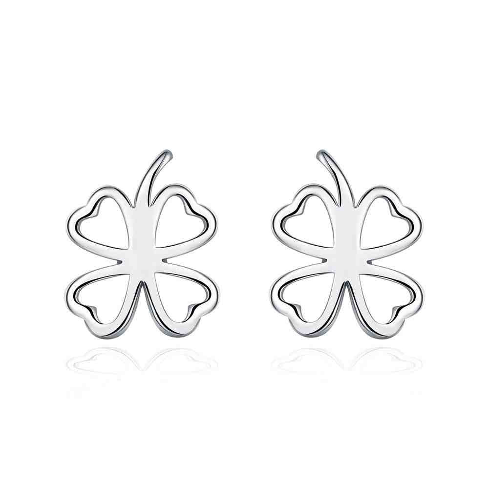 silver plated earrings for women four leaf clover stud cuff floating charms J4U66