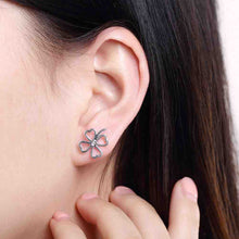 silver plated earrings for women four leaf clover stud cuff floating charms J4U66