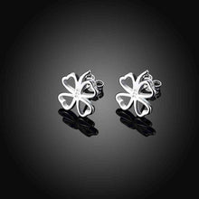 silver plated earrings for women four leaf clover stud cuff floating charms J4U66