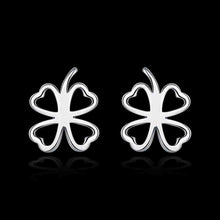 silver plated earrings for women four leaf clover stud cuff floating charms J4U66