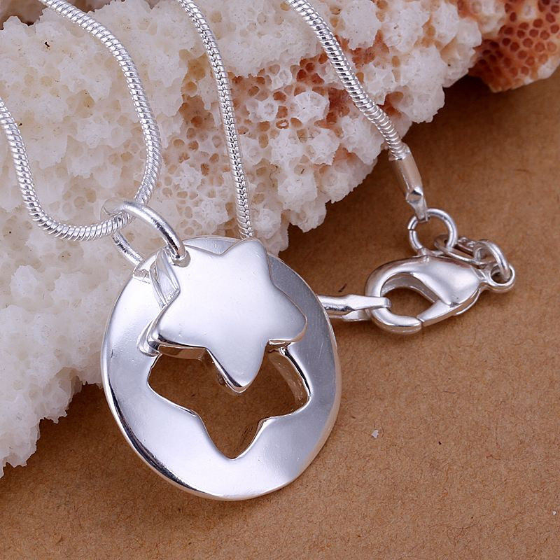 silver plated pendants couple starcollane men jewelry J4U66