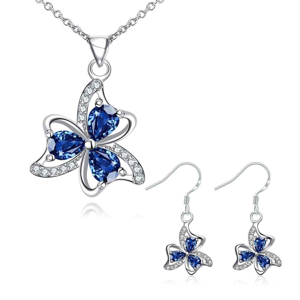 silver plated jewelry sets blossom necklace earring costume jewellery J4U66
