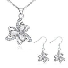 silver plated jewelry sets blossom necklace earring costume jewellery J4U66