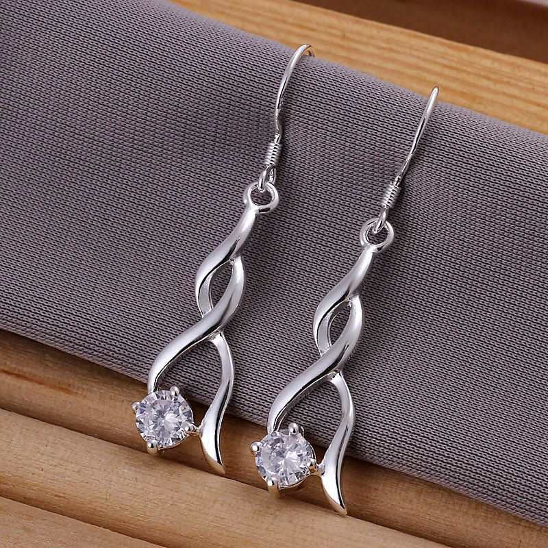silver plated earings jewelry twisted stone pendientes to us bear jewelry J4U66