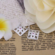 silver plated earrings flower square orecchini jewelry J4U66