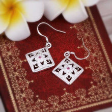 silver plated earrings flower square orecchini jewelry J4U66