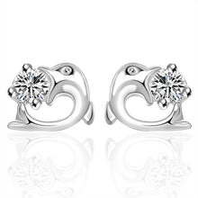 beautiful silver plated earing inlaid stone dolphin stud earcuff collier plastron femme hbe13 J4U66