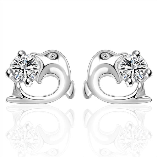 beautiful silver plated earing inlaid stone dolphin stud earcuff collier plastron femme hbe13 J4U66