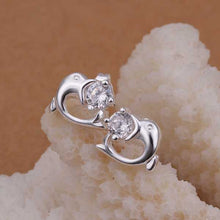 beautiful silver plated earing inlaid stone dolphin stud earcuff collier plastron femme hbe13 J4U66