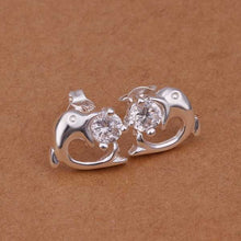 beautiful silver plated earing inlaid stone dolphin stud earcuff collier plastron femme hbe13 J4U66