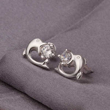 beautiful silver plated earing inlaid stone dolphin stud earcuff collier plastron femme hbe13 J4U66