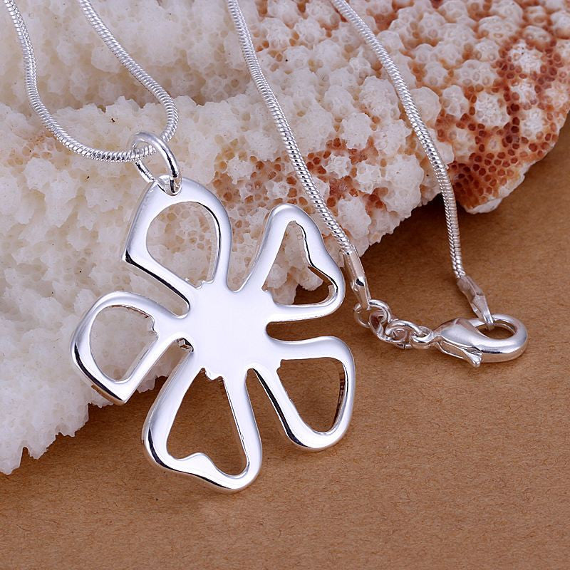 beautiful silver plated pendant flower vintage necklace prices in euros J4U66