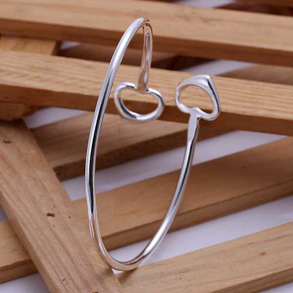 silvercharms bangle double heart women wedding bracelet diy smtb077 J4U66