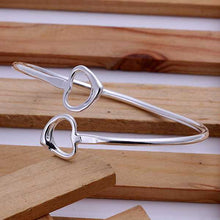 silvercharms bangle double heart women wedding bracelet diy smtb077 J4U66