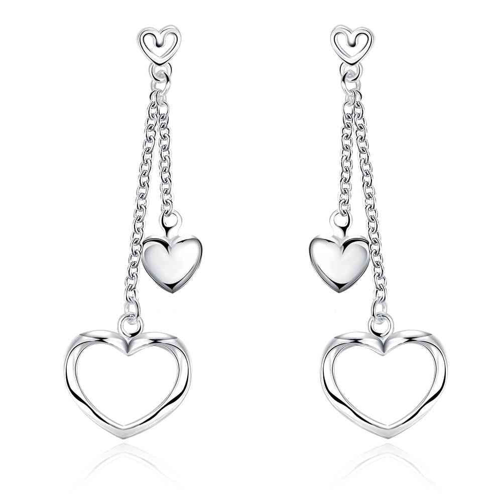 silver earrings for women hollow double heart cuff charm smte51 J4U66