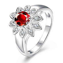 silver plated engagement rings sunflower inlaid stone anel feminino hbr103 J4U66