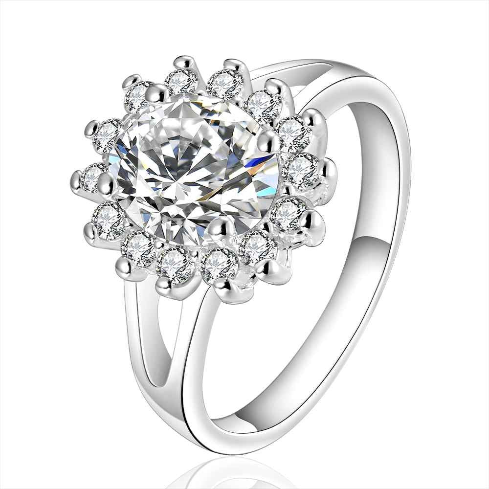 silver plated engagement rings sunflower inlaid stone anel feminino hbr103 J4U66