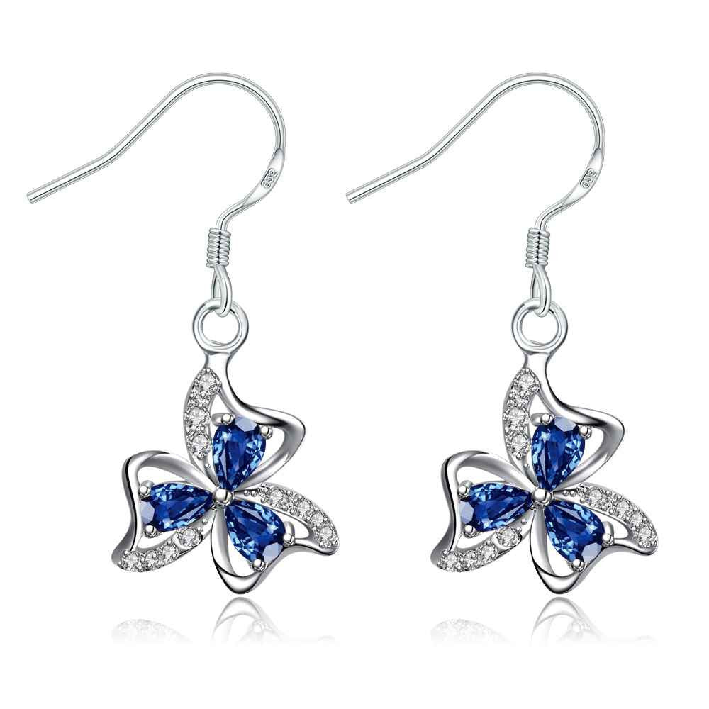 silver plated earings jewelry clover flower inlaid crystal cuff jewelry european style J4U66