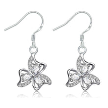 silver plated earings jewelry clover flower inlaid crystal cuff jewelry european style J4U66