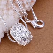 silver plated necklaces pendants inlaid stone circle bisuteria bijoux women J4U66