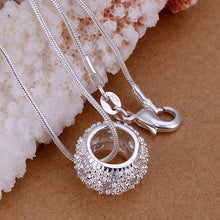 silver plated necklaces pendants inlaid stone circle bisuteria bijoux women J4U66