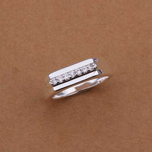 silver plated rings for men inlaid stone middle section smooth anel masculino jewelry display J4U66