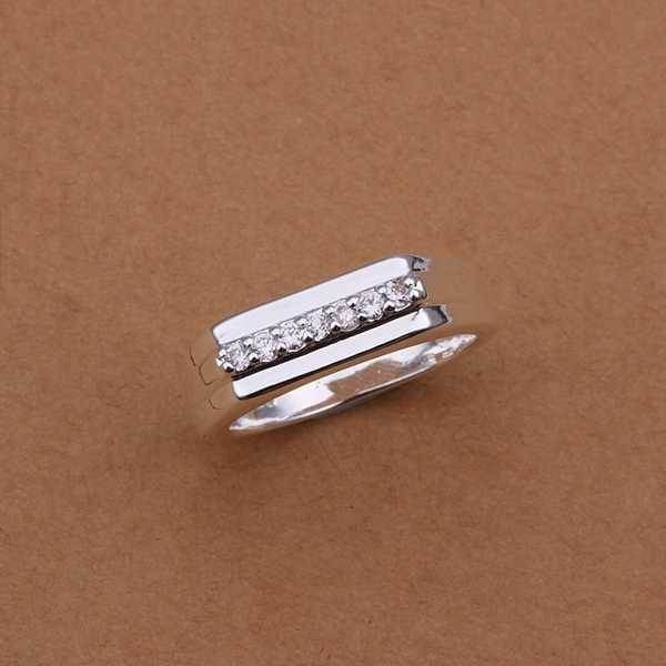 silver plated rings for men inlaid stone middle section smooth anel masculino jewelry display J4U66
