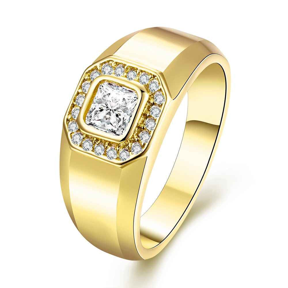 trendy 18k gold plating engagement ring hornless square insets anel masculino 100 hand madeball J4U66