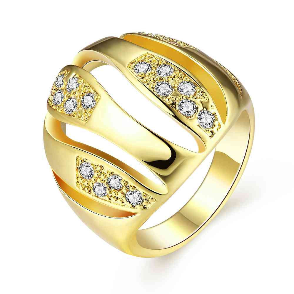trendy 18k real gold plated engagement ring crystal lines aneis diy skgr31 J4U66