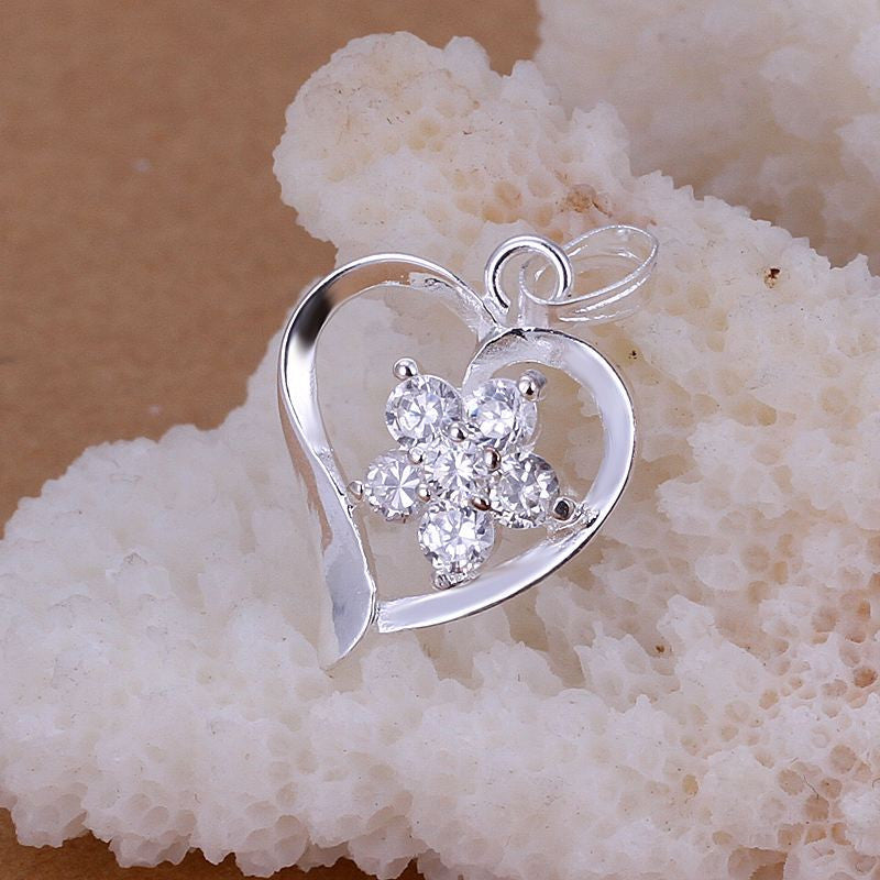 vintage love silver plated pendant heart flower zircon collares mujer prices in euros J4U66
