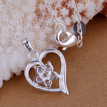vintage love silver plated pendant heart flower zircon collares mujer prices in euros J4U66
