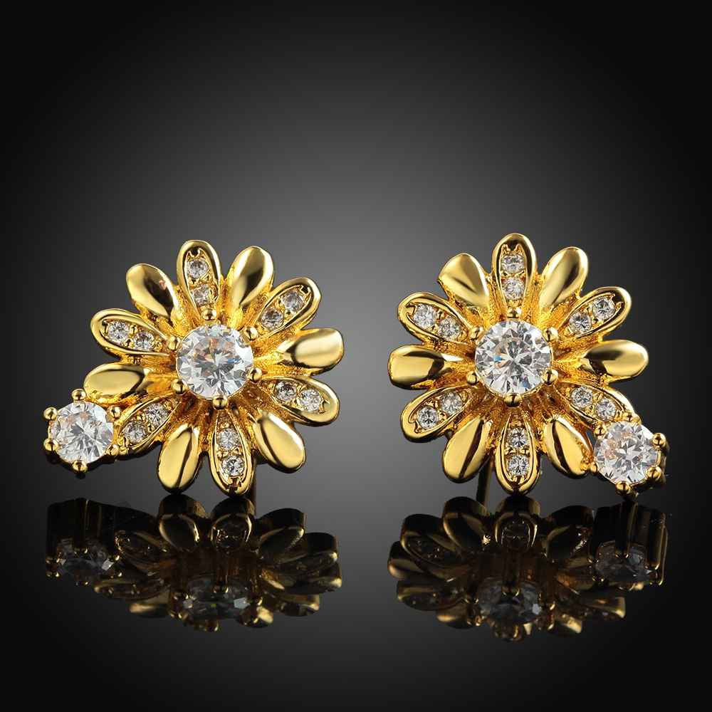 g18k gold plating earing ethnic crystal flower stud pendientes sport  023 J4U66