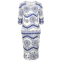 women dress elegant floral print work business casual party pencil dresses blue and white porcelain vestidos J4U66