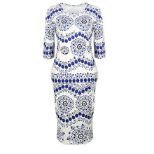 Dress Elegant Floral Print Work Business Casual Party Pencil Dresses Blue And White Porcelain Vestidos J4U66