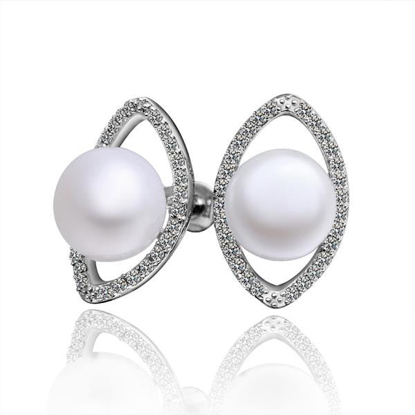 silver earring beads heart imitation pearl stud cuff wedding hbe2 J4U66