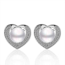 silver earring beads heart imitation pearl stud cuff wedding hbe2 J4U66
