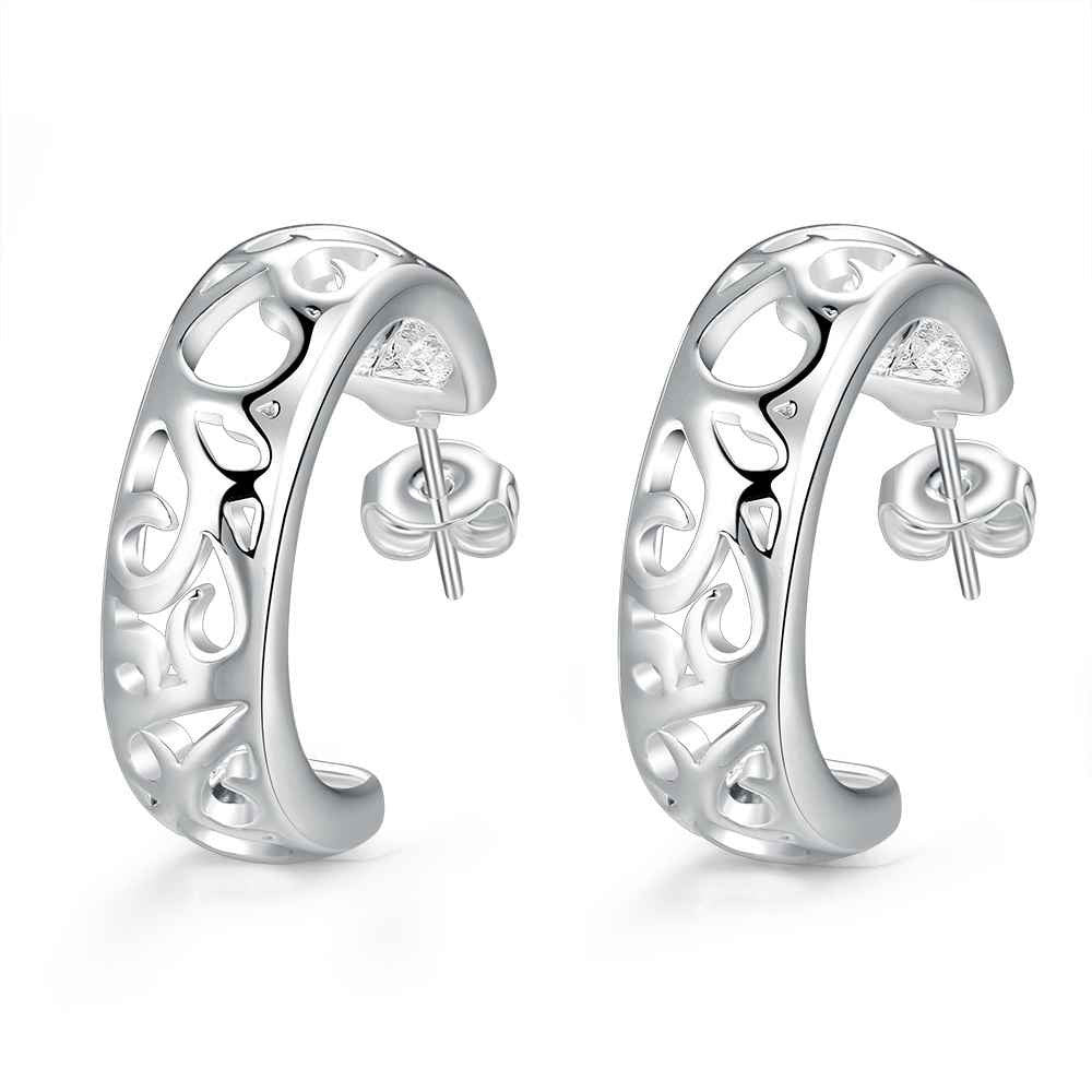silver earrings semi hollow stud earcuff bijouterie smte30 J4U66