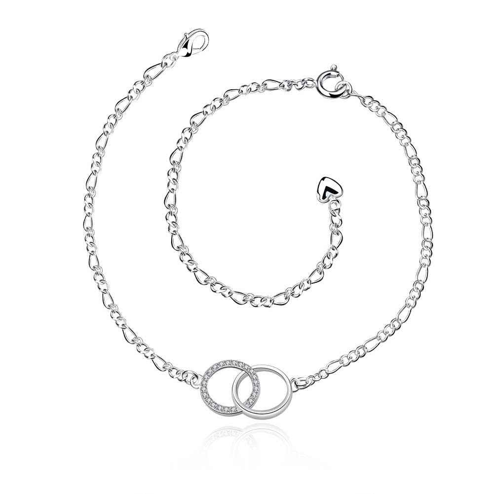 silver plated anklets insets double circle bracelet on a legsmta005 J4U66