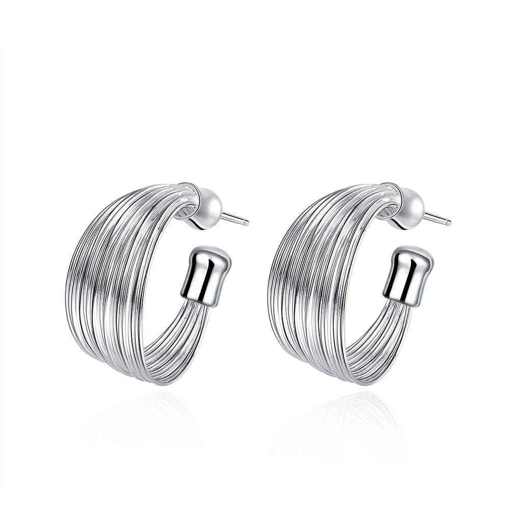 silver plated clip on earrings for women weaved web stud earcuff accessories hbe15 J4U66
