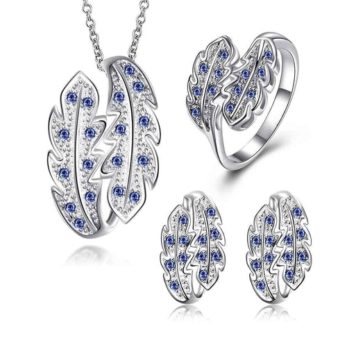 exo silver plated jewelry set willow crystal necklace ring earrings bijoux J4U66