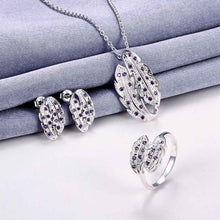 exo silver plated jewelry set willow crystal necklace ring earrings bijoux J4U66
