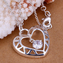 exo silver plated pendant necklace inlaid stone heart shaped bead necklace ruby jewelry J4U66