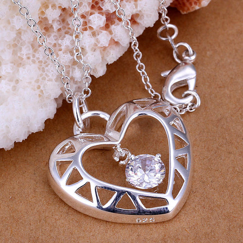 exo silver plated pendant necklace inlaid stone heart shaped bead necklace ruby jewelry J4U66