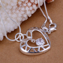 exo silver plated pendant necklace inlaid stone heart shaped bead necklace ruby jewelry J4U66