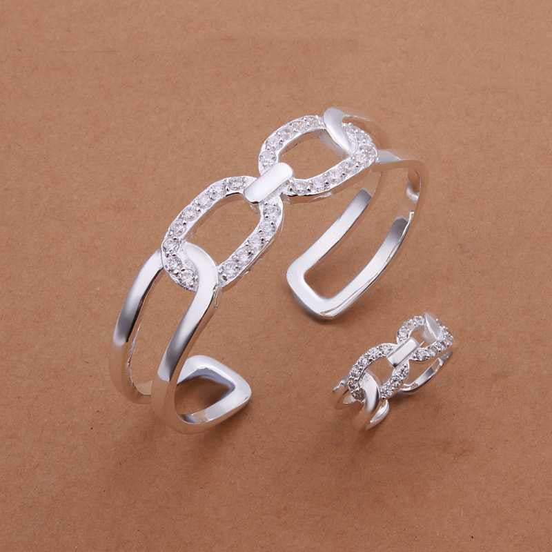 silver plated jewelry set fine zircon charm pendant silver jewelry sets bangle ring smts410 J4U66