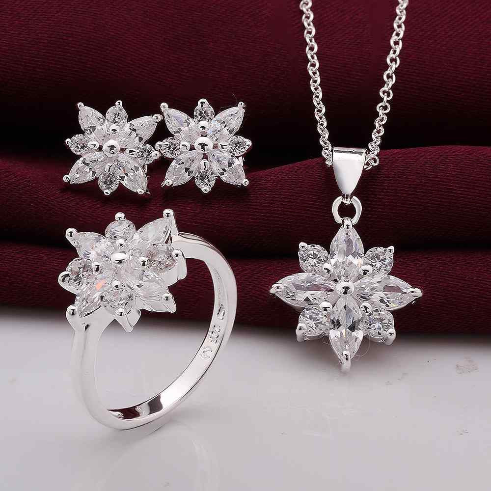 summer style silver plated jewelry set star flower r e n jewellery J4U66