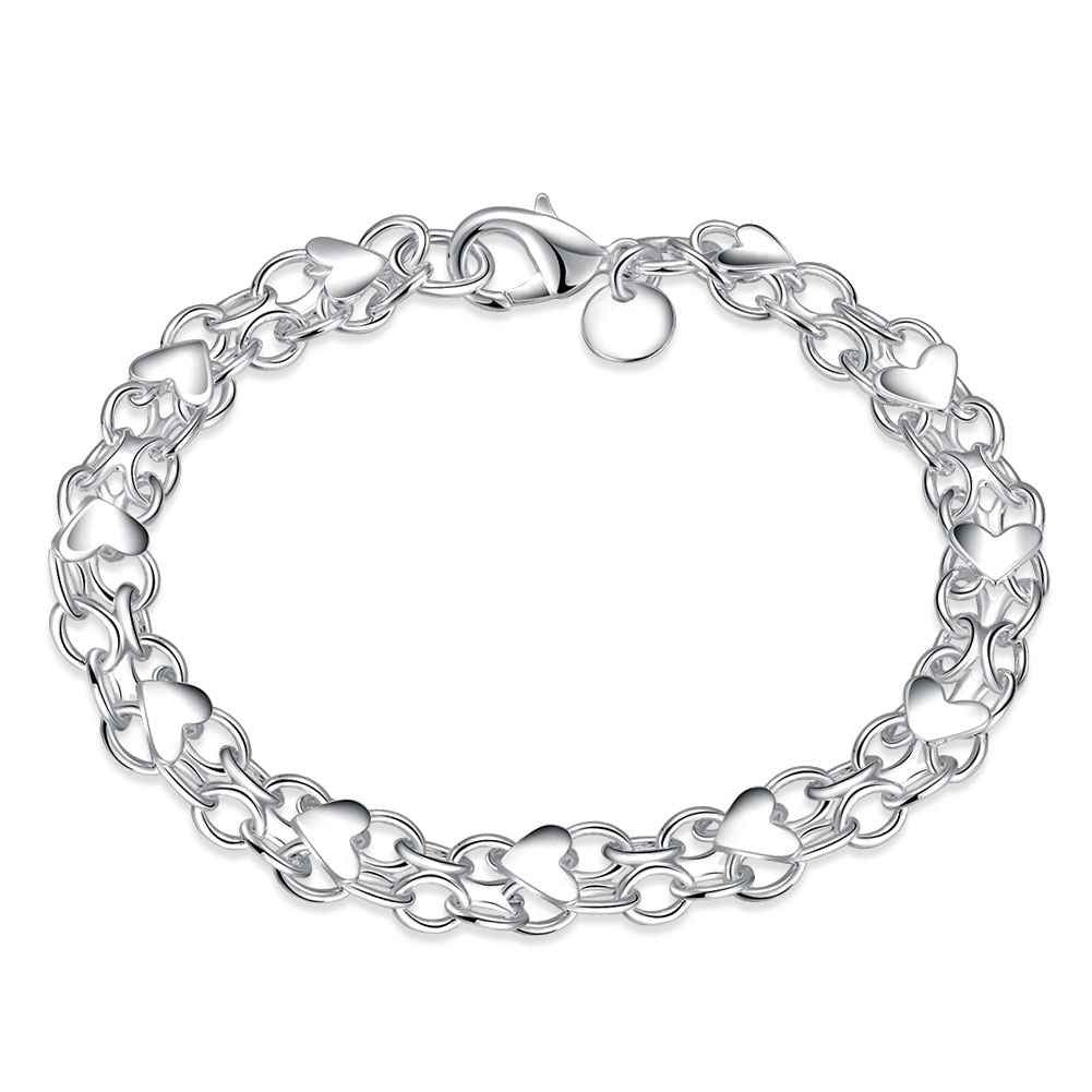silver plated full heart men braceletsale J4U66