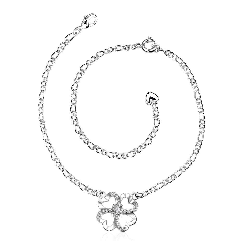 silver plated jewelry anklet spiral flower bracelet leg bijoux J4U66