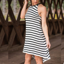 Free Style Women's Dress Sleeveless Casual Loose Black and White Striped T-Shirt Dress J4U66