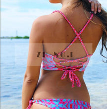sexy floral print red blue yellow padded push up underwire ladies bikini swimwear swimsuit backless strap0 J4U66